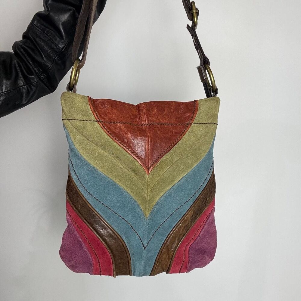 Fossil vintage y2k multicolored suede and leather patchwork crossbody bag